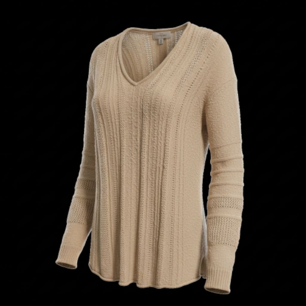 New Directions Beige V-Neck Sweater Sz Med